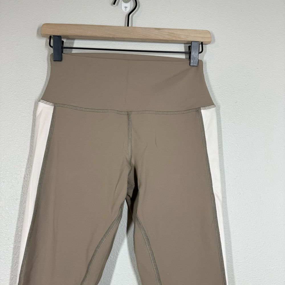 Alo Yoga Elevate Long Length Brown Tan Leggings High Rise Mesh Panel Size Medium - Picture 2 of 7